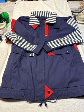 Be In The Current Seen Vintage 90s Nautical Sailing Jacket Navy Blue Red White